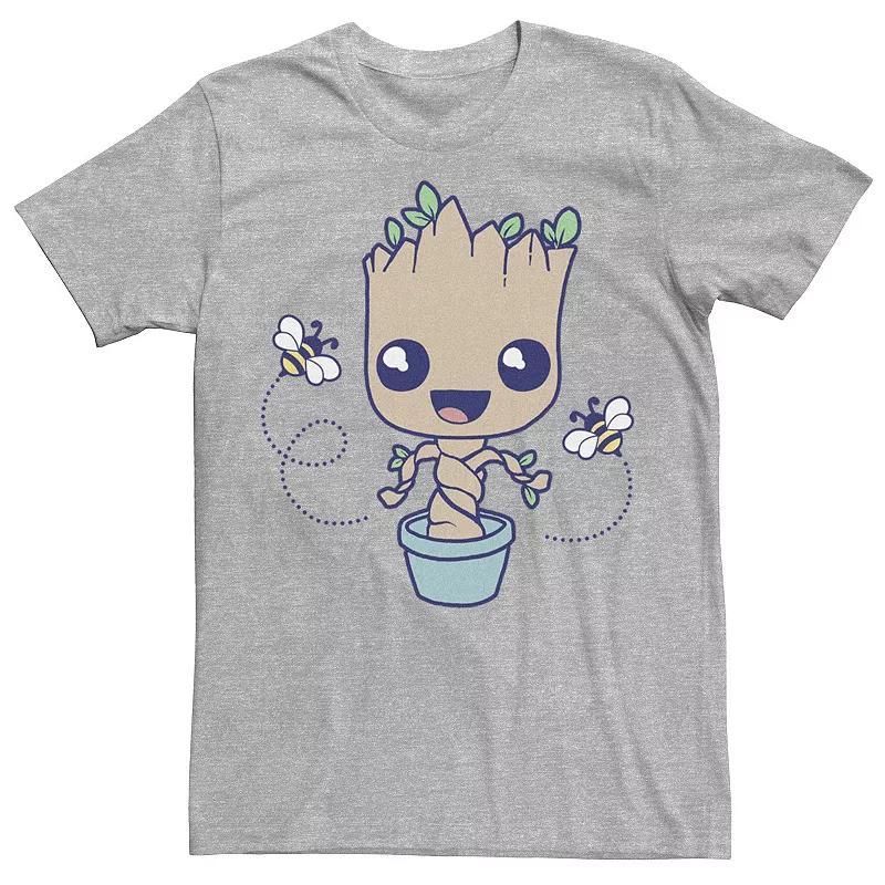 Mens Marvel Groot Hello Spring Bees Tee Athletic Grey Product Image