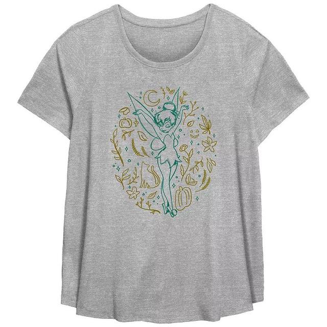 Disneys Tinker Bell Fall Icons Plus Size Flowy Graphic Tee, Womens Grey Gray Product Image