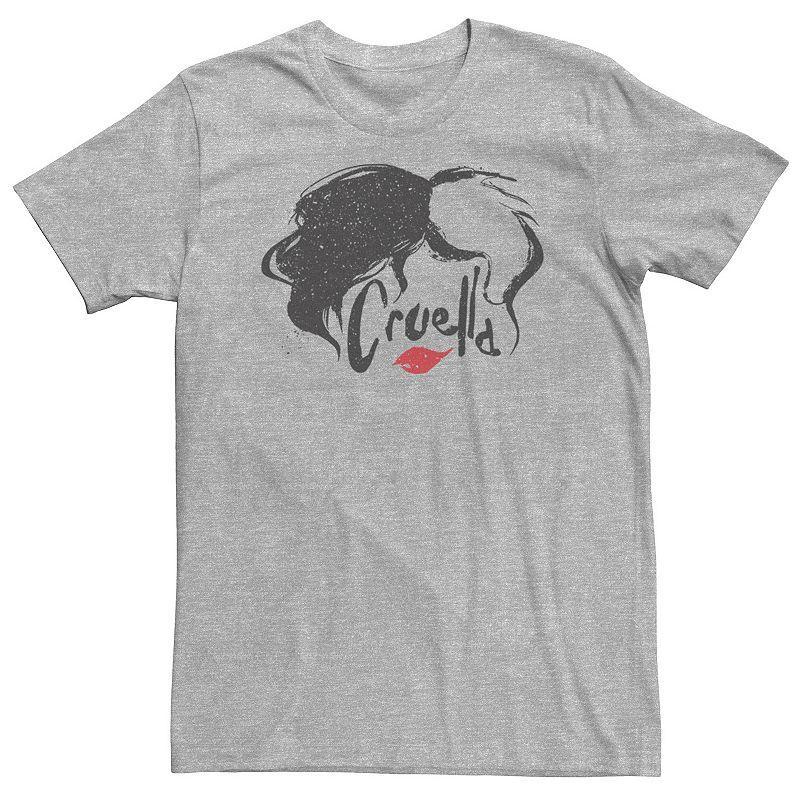 Big & Tall Disney Cruella Hair & Lips Logo Tee, Mens Athletic Grey Product Image