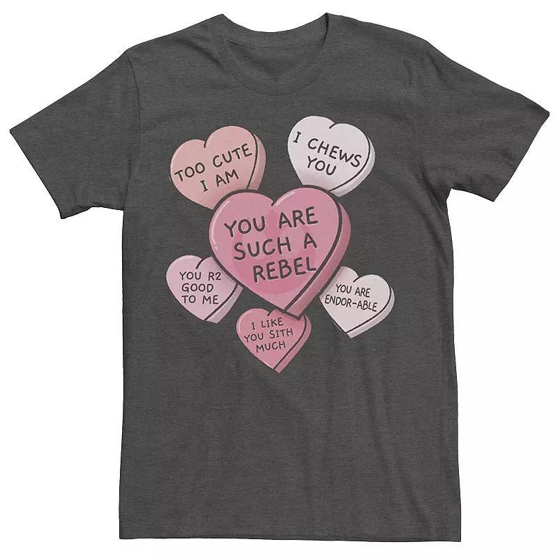 Big & Tall Star Wars Valentines Candy Heart Quotes Tee, Mens Grey Heather Product Image