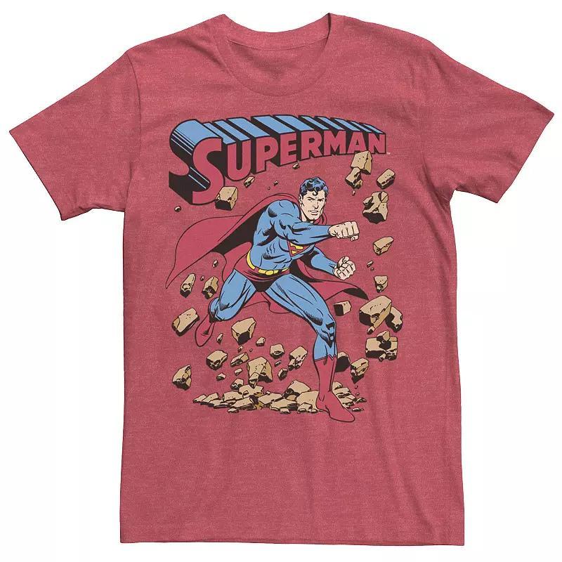 Mens DC Comics Superman Smash Rocks Vintage Poster Tee Blue Product Image