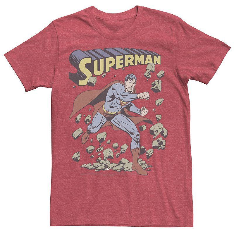 Mens DC Comics Superman With Rocks Vintage Poster Tee Royal Grey Product Image