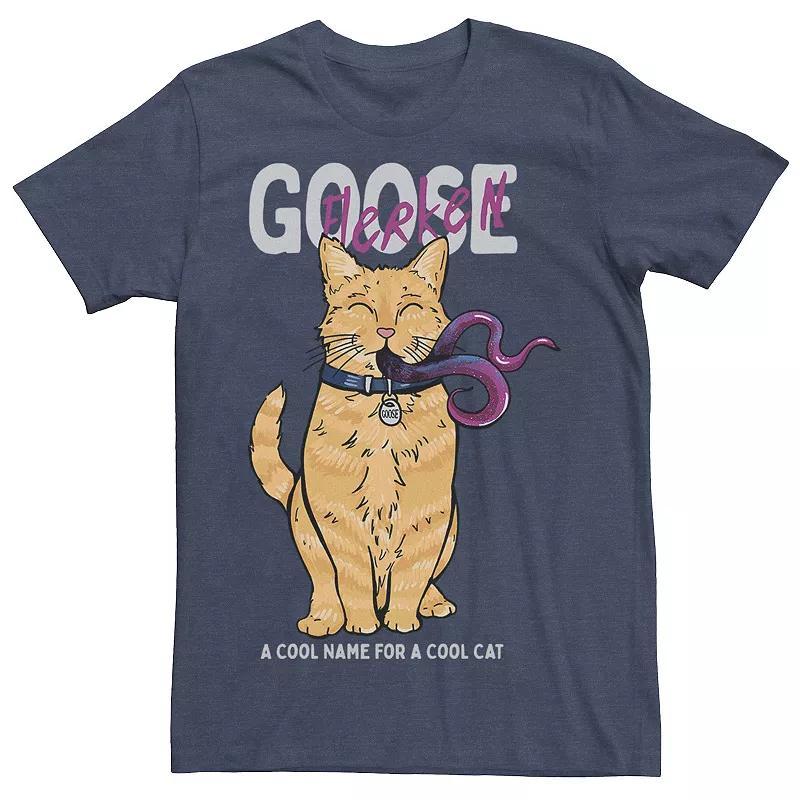 Mens Marvel Captain Marvel Goose Cool Name For A Cat Cartoon Style Graphic Tee Navy Grey Product Image