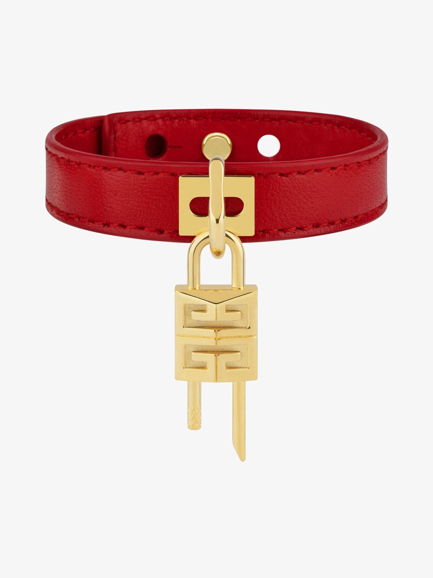 Mini Lock bracelet in metal and leather Product Image