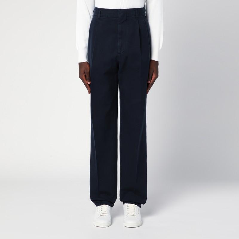 BRUNELLO CUCINELLI Pressed-crease Cotton Trousers In Blue Product Image