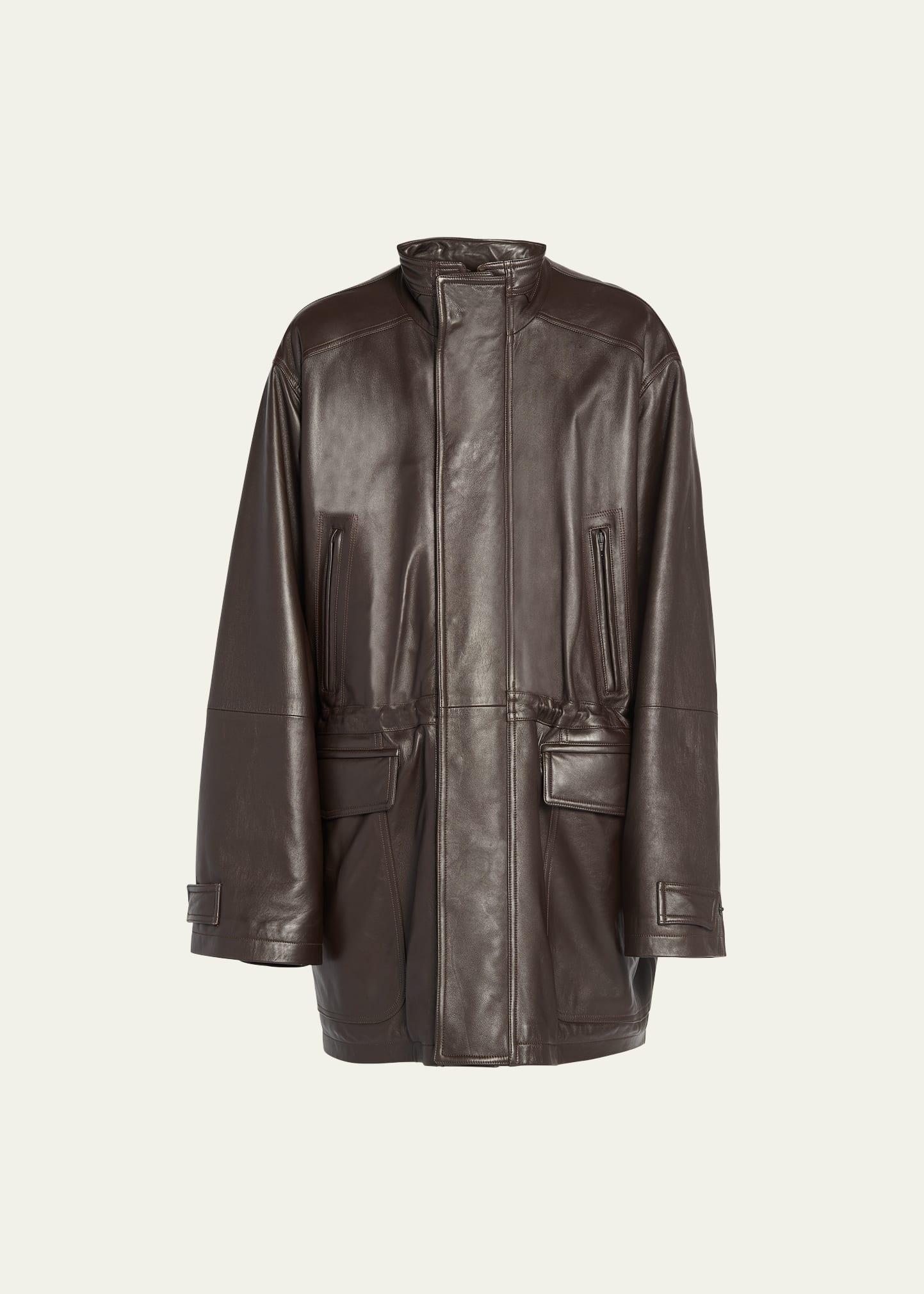 Mens Oversized Leather Coat Product Image