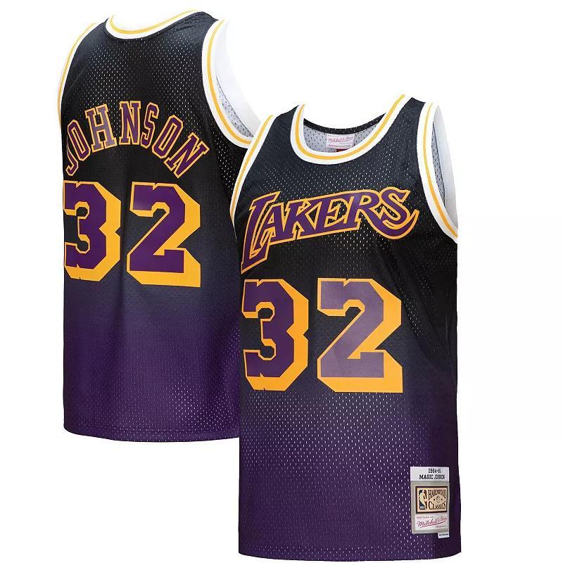 Mens Mitchell & Ness Magic Johnson /Black Los Angeles Lakers 1984/85 Hardwood Classics Fadeaway Swingman Player Jersey Product Image