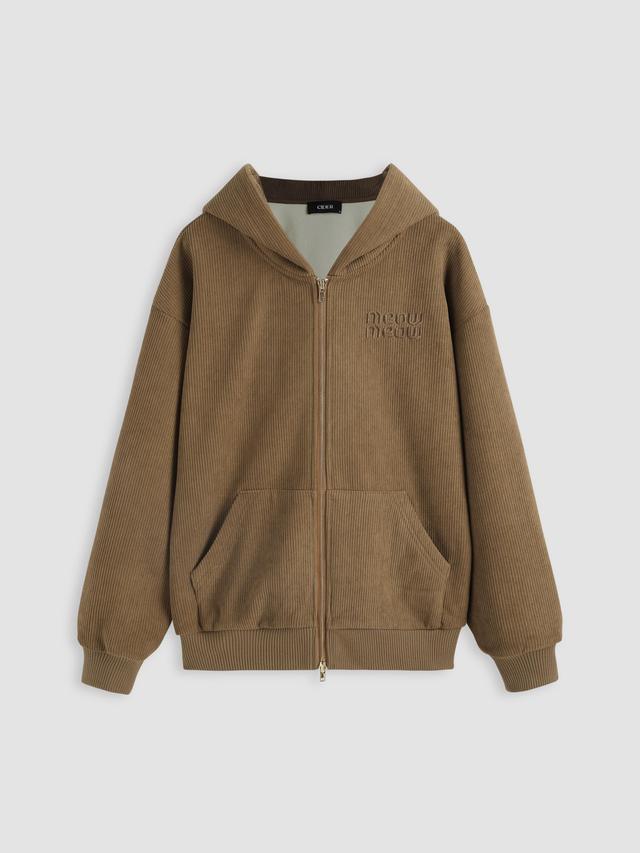 Corduroy Solid Meow Pocket Hoodie Product Image