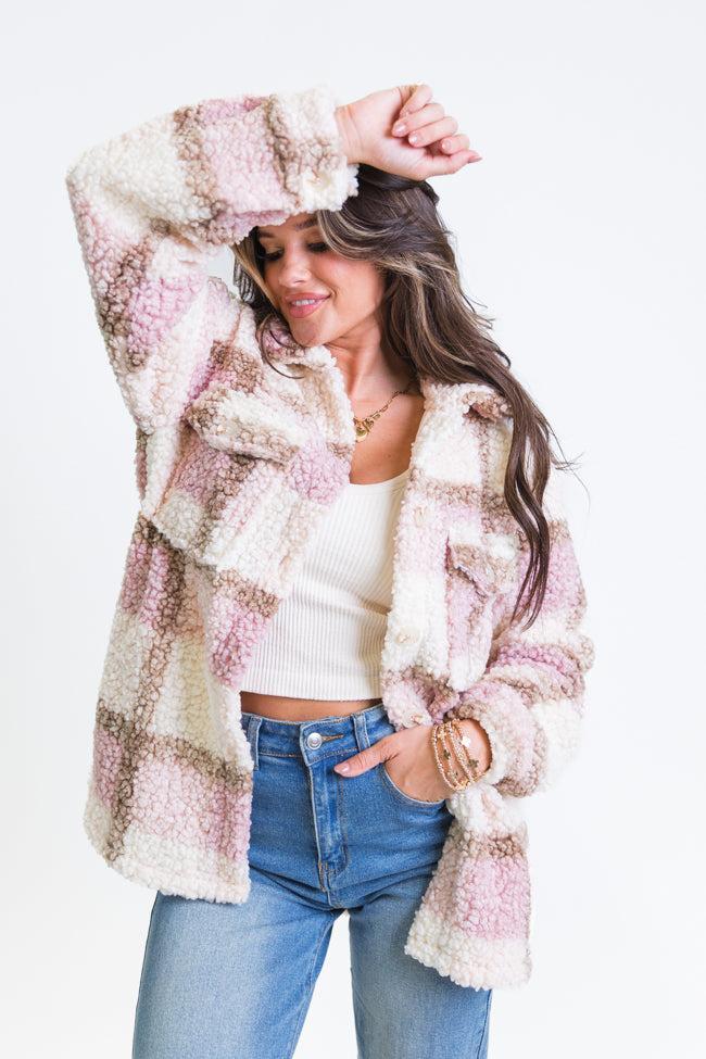 Beloved Memories Pink Plaid Sherpa Shacket Product Image