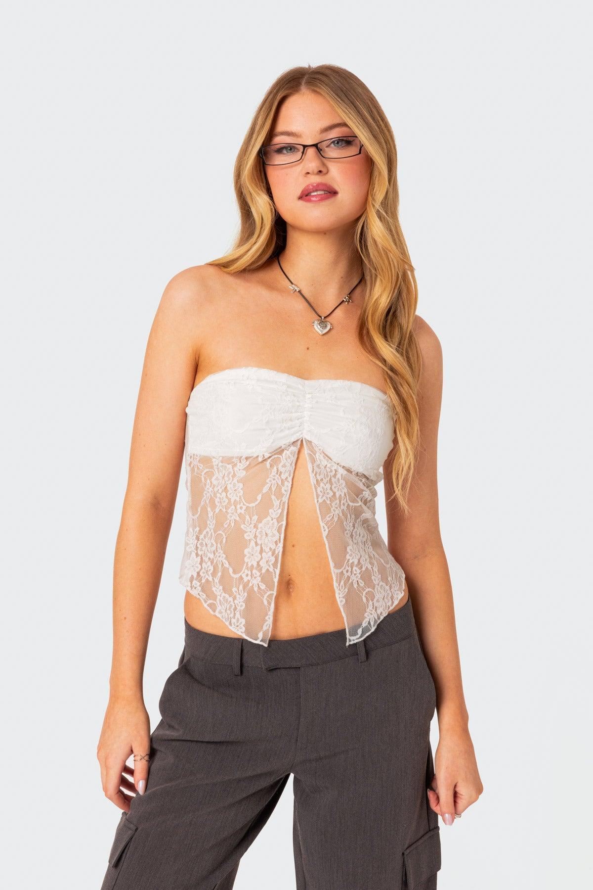 Twilight Sheer Lace Split Front Top Product Image