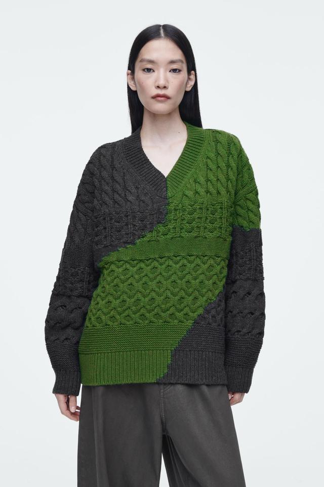 ABSTRACT CABLE-KNIT MERINO WOOL SWEATER Product Image