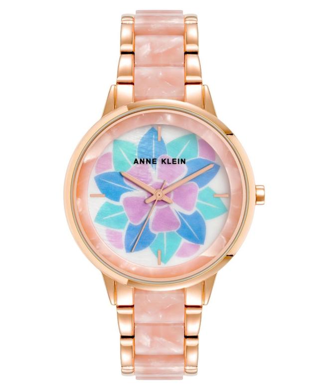 Anne Klein Womens Three-Hand Quartz Rose Gold-Tone Alloy Resin Bracelet Watch, 37mm - Rose Gold-Tone, Pink Product Image