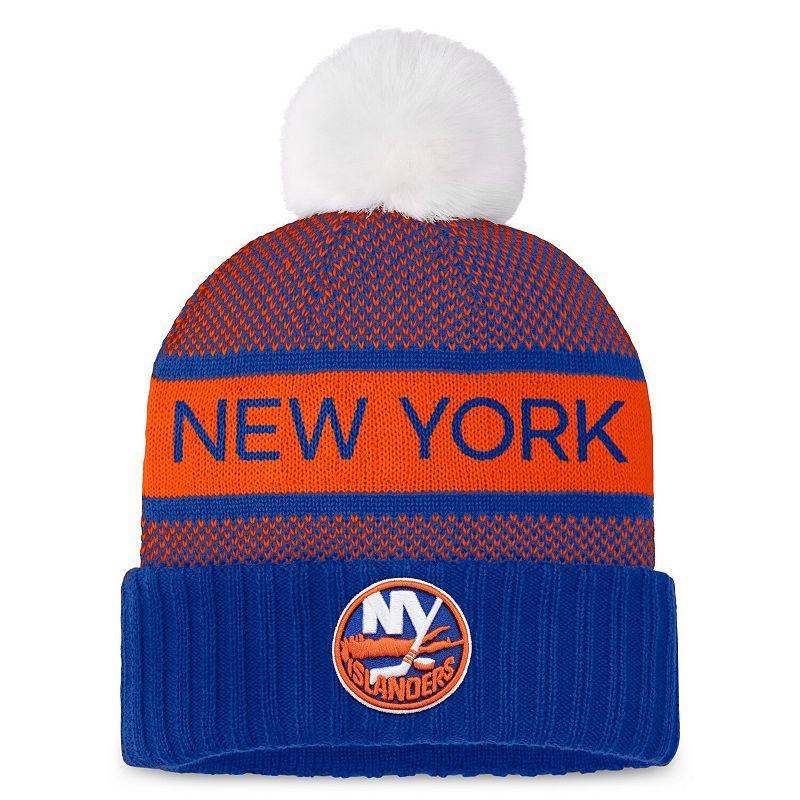 Womens Fanatics Branded Royal/Orange New York Islanders Authentic Pro Rink Cuffed Knit Hat with Pom Product Image