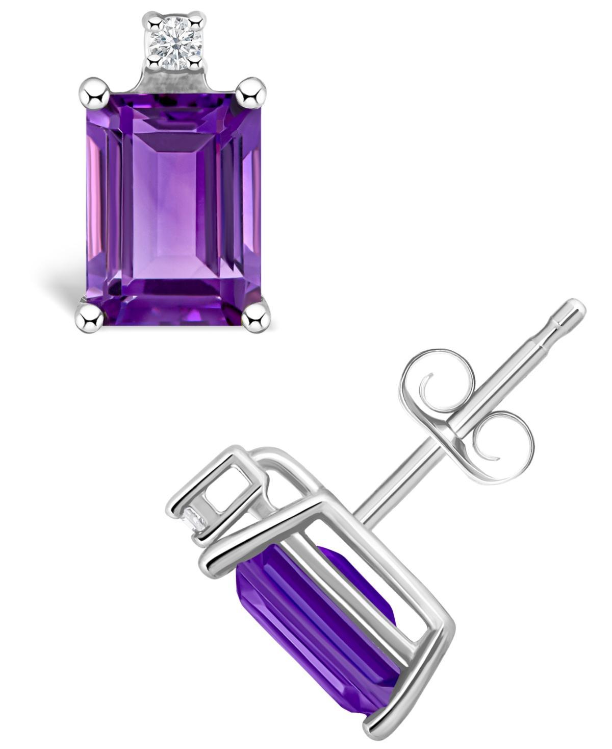 Celebration Gems 14k Gold Emerald Cut Amethyst & Diamond Accent Stud Earrings, Womens Product Image