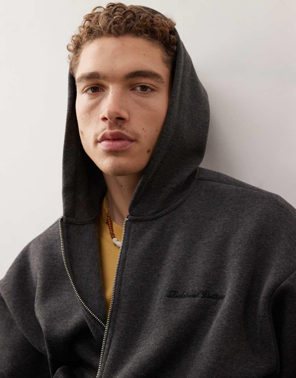 Reclaimed Vintage heavyweight boxy hoodie in charcoal - part of a set Product Image