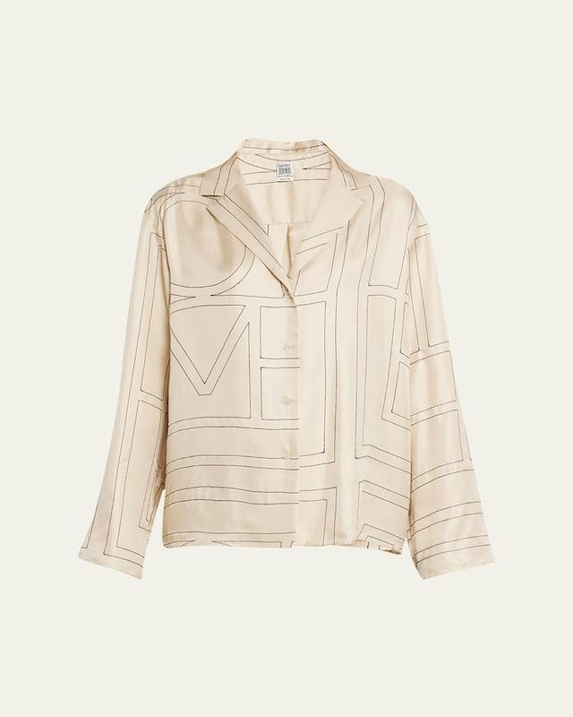 Monogram-Embroidered Silk Pajama Top Product Image