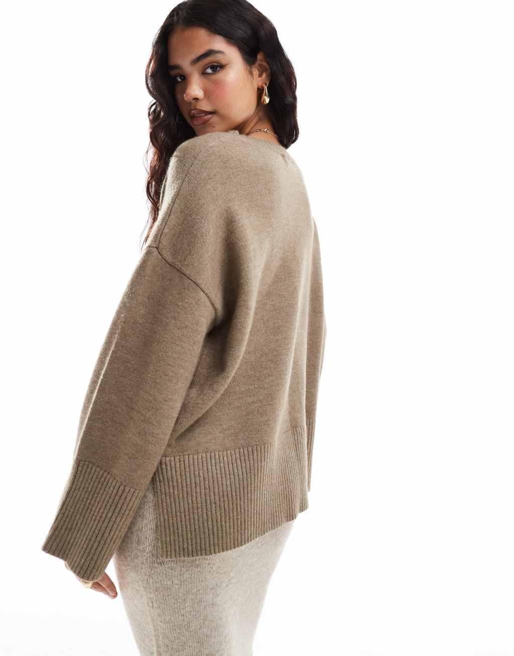 Pretty Lavish oversized knit sweater in mushroom Product Image