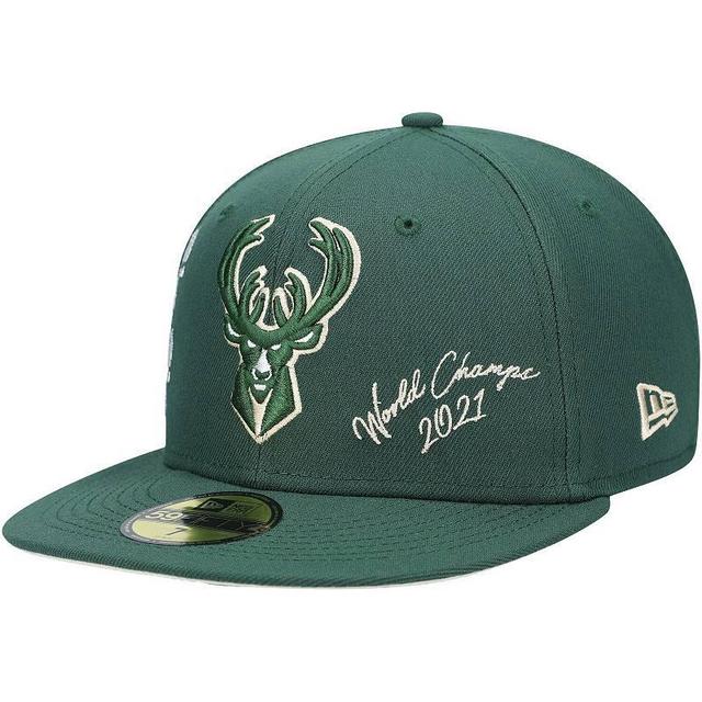 Mens New Era Hunter Green Milwaukee Bucks 2021 NBA Finals Champions Icon 59FIFTY Fitted Hat Product Image