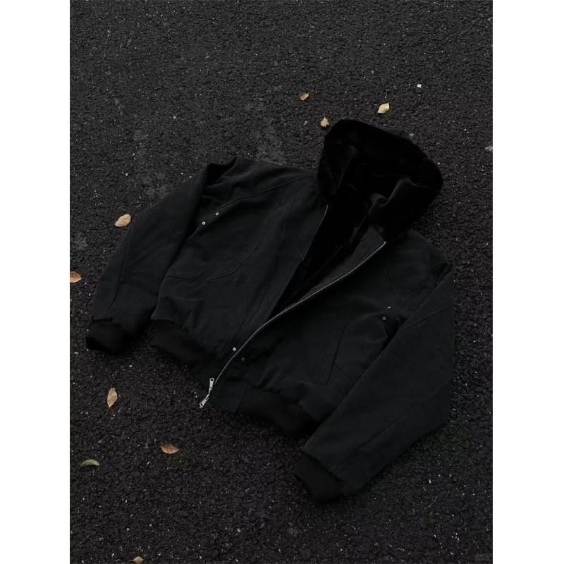 Plain Hooded Fleece-Lined Zip-Up Jacket Product Image