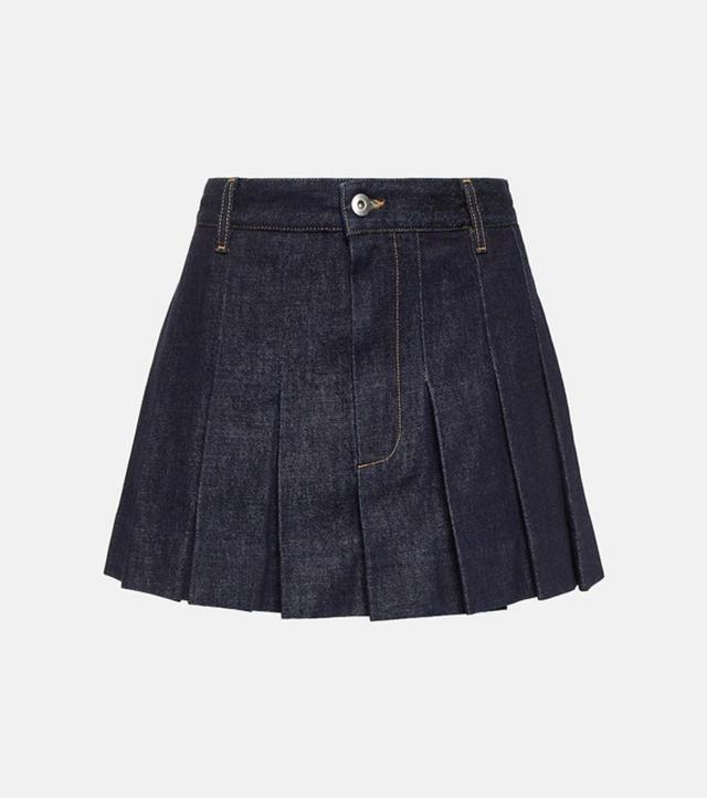 Pleated Denim Skirt In Blue Product Image