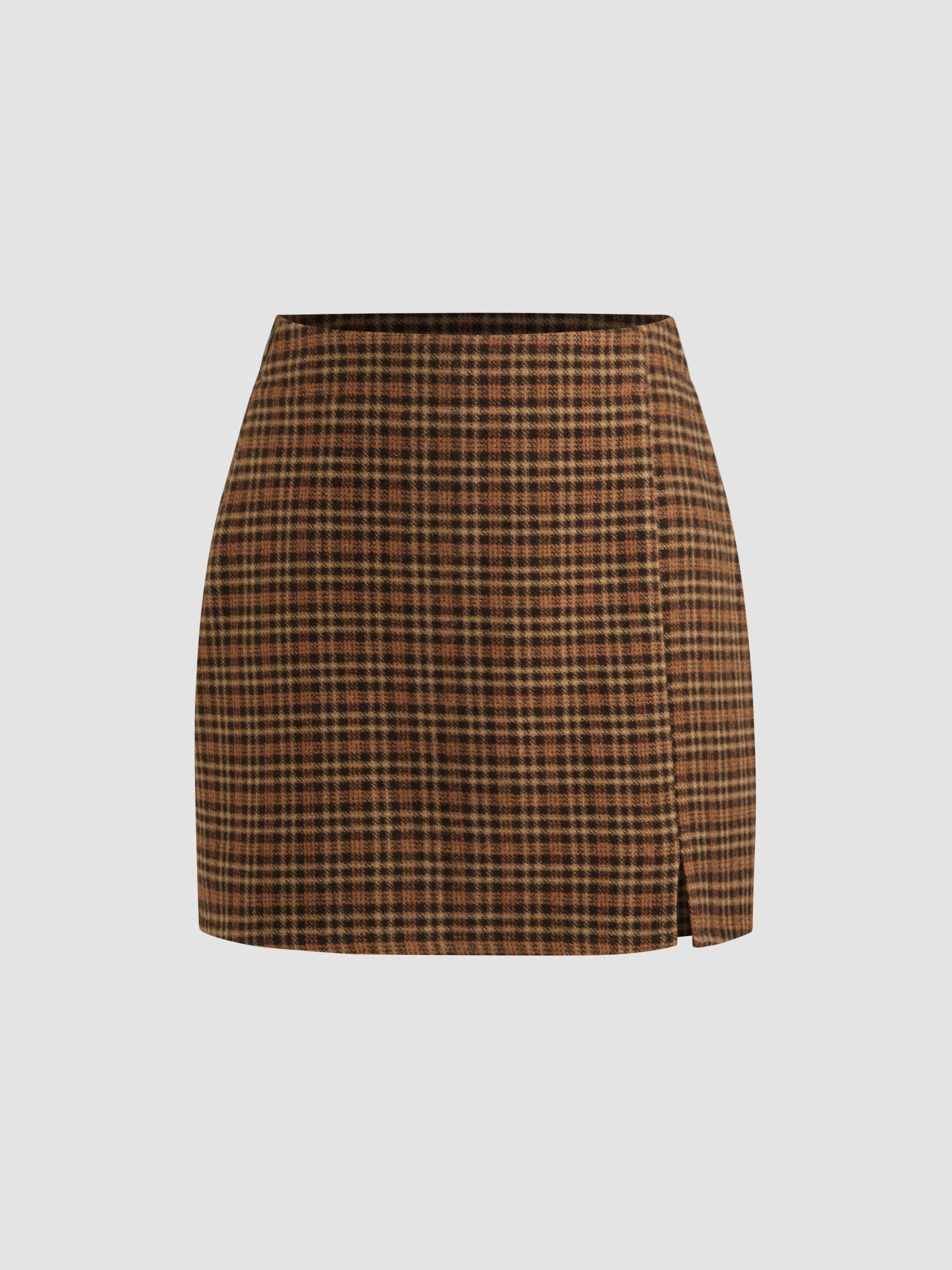 Mid Rise Checks Zipper Mini Skirt Product Image