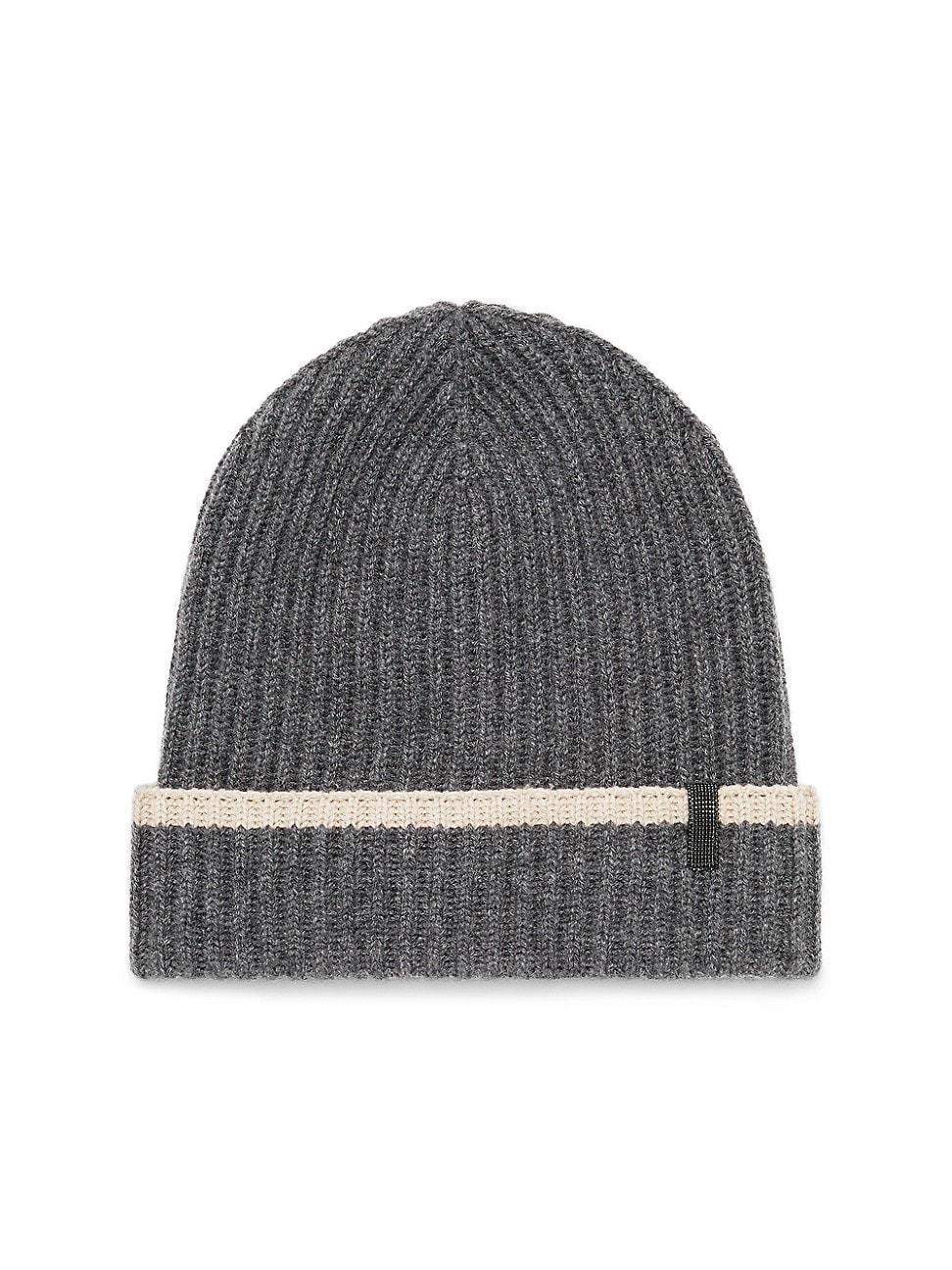 Womens Cashmere English Rib Knit Beanie with Monili Product Image