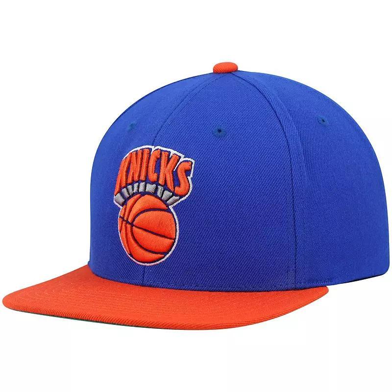 Mens Mitchell & Ness Blue and Orange New York Knicks Hardwood Classics Team Two-Tone 2.0 Snapback Hat - Blue Product Image