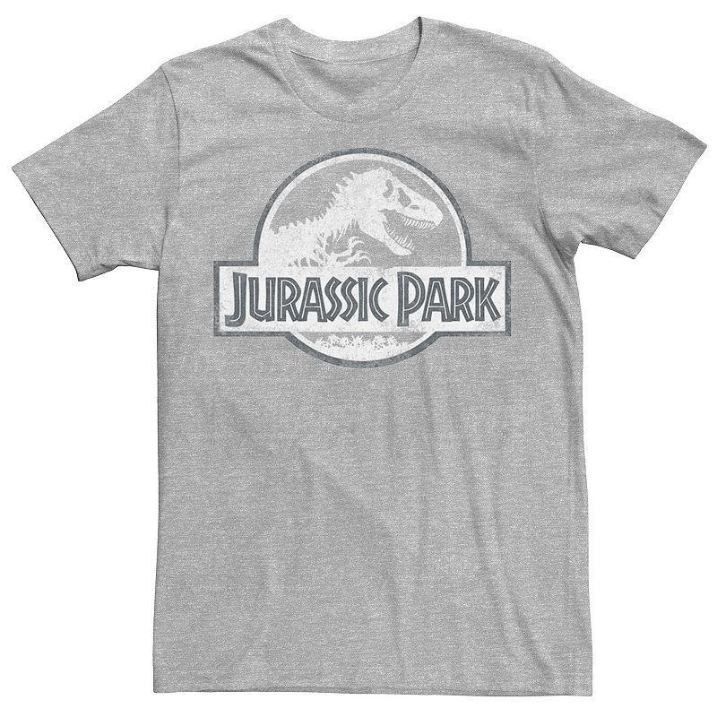 Mens Jurassic Park White Distressed Circle Logo Graphic Tee Navy Grey Product Image