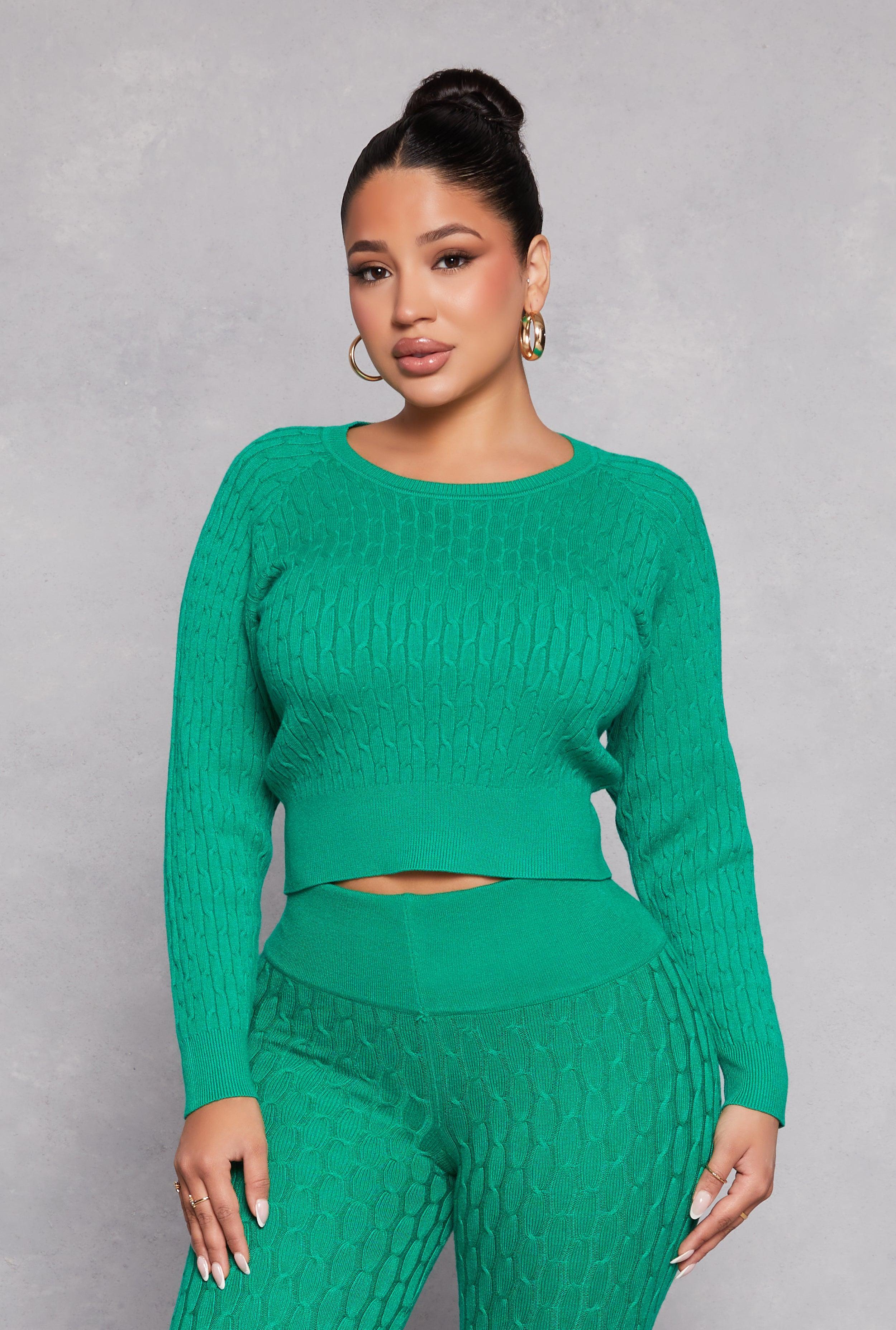 Womens Daisy Cable Knit Cropped Sweater Product Image