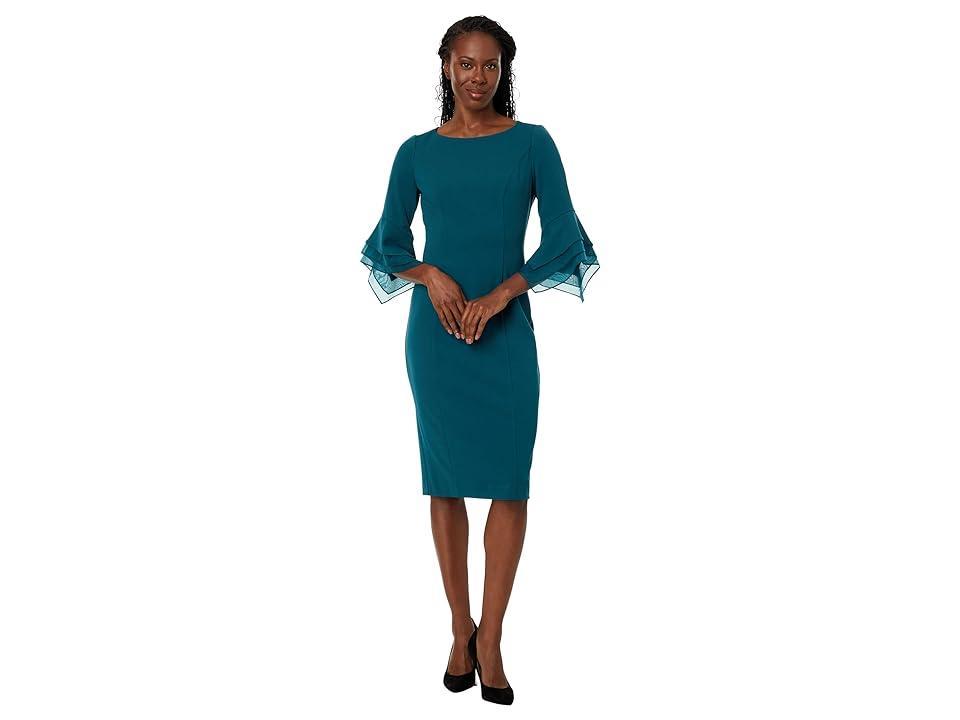 Adrianna Papell Tiered Sleeve Crepe Dress Product Image