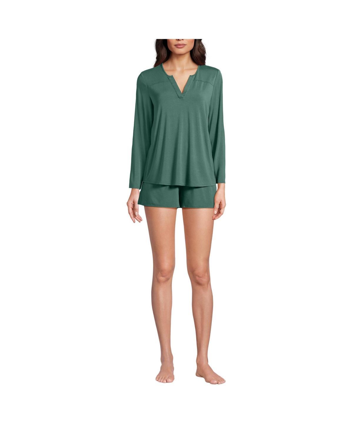 Womens Lands End Cooling Flowy Pajama Shirt & Pajama Shorts Set Washed Green Product Image