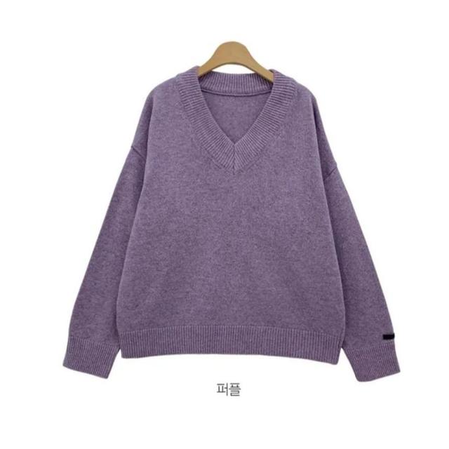 V-Neck Plain Sweater Product Image