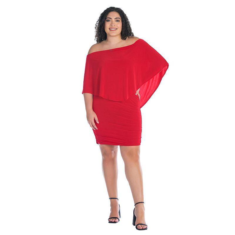 Plus Size 24Seven Comfort Apparel Convertible Bodycon Mini Dress Ruffled Sleeve, Womens Product Image