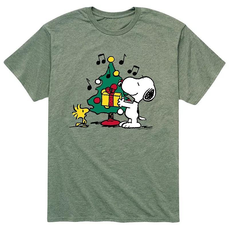 Mens Peanuts Christmas Tree Tee Grey Military Green Product Image