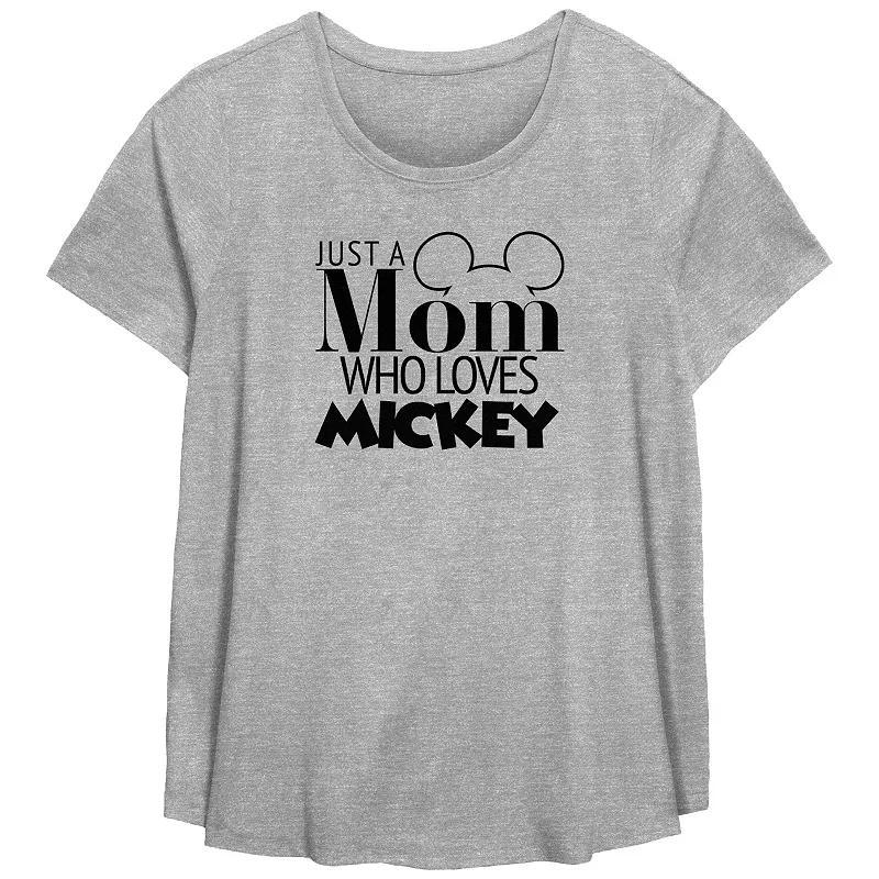 Disney Mickey Mouse Plus Size Just A Mom Who Loves Mickey Scoop Hem Flowy Graphic Tee, Womens Product Image