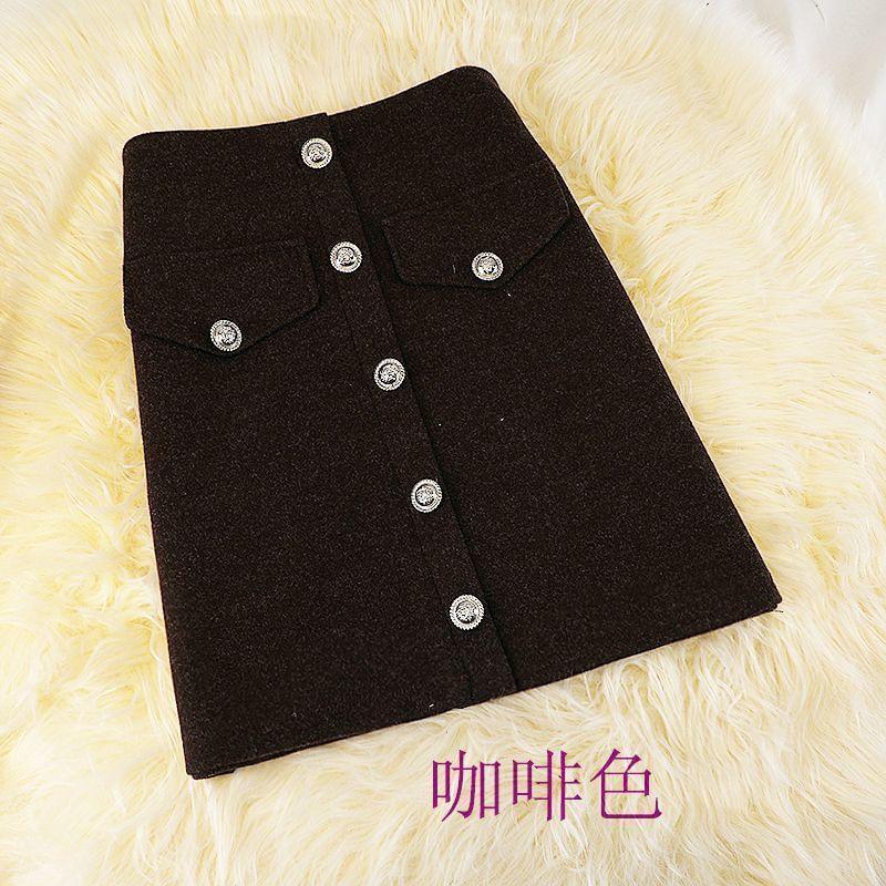 High Rise Plain Button-Up Mini A-Line Skirt Product Image