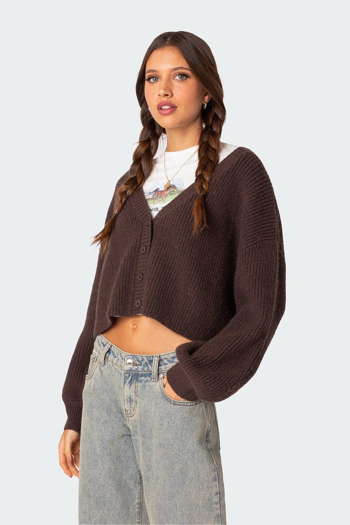 Sabrina Chunky Knit Cropped Cardigan Product Image