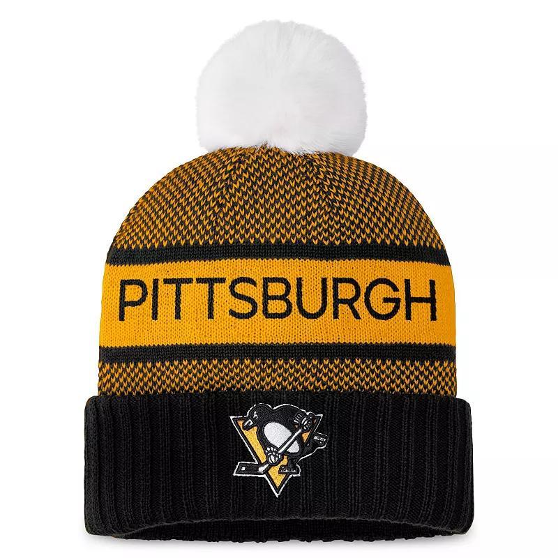 Womens Fanatics Branded /Gold Pittsburgh Penguins Authentic Pro Rink Cuffed Knit Hat with Pom Product Image