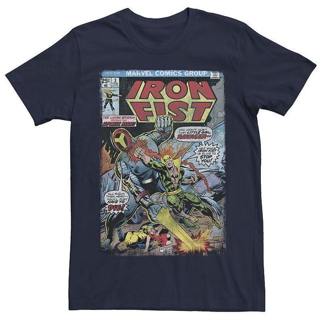 Mens Marvel Iron Fist vs Atomic Man Comic Tee Blue Product Image