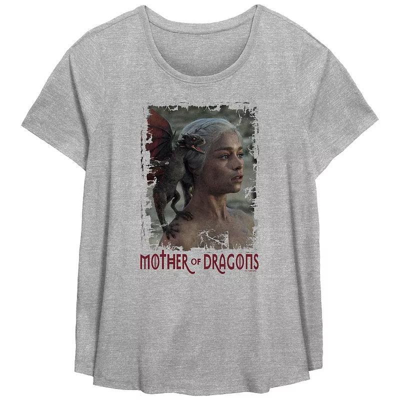 Plus Size Game Of Thrones Mother Of Dragons Scoop Hem Flowy Graphic Tee, Womens Grey Gray Product Image