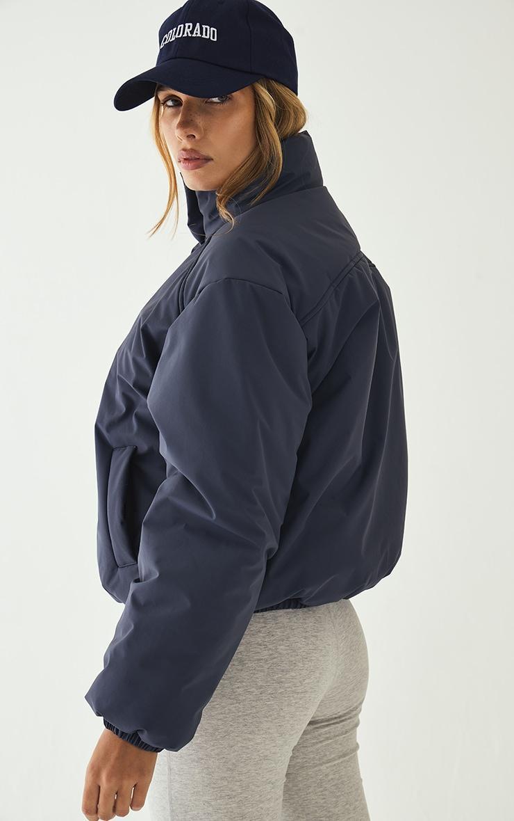  Olive High Neck Cropped Puffer Jacket Product Image