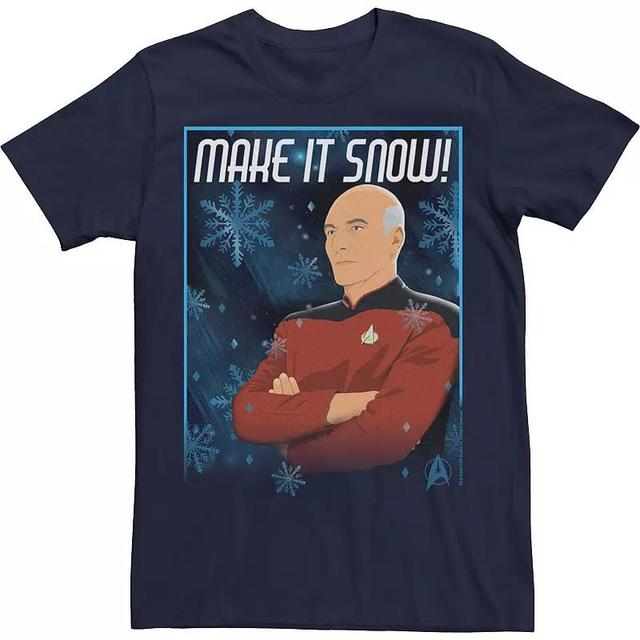 Mens Star Trek: The Next Generation Captain Picard Make It Snow Tee Blue Product Image