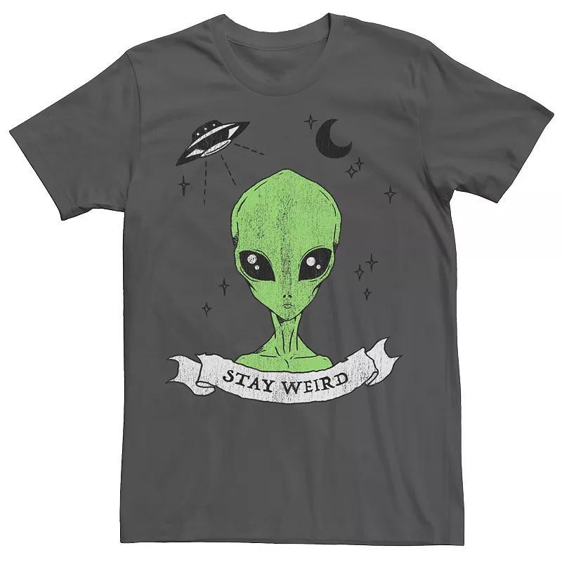 Mens Stay Weird Ribbon & Alien Head In Space Graphic Tee Grey Product Image