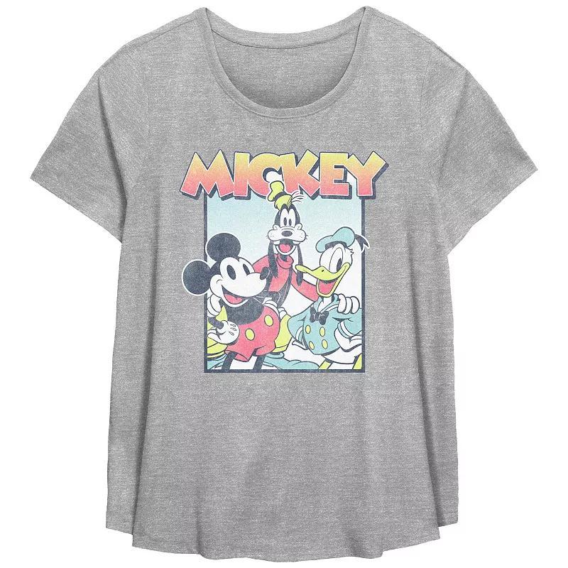 Disneys Mickey Mouse And Friends Classic Photo Plus Size Flowy Graphic Tee, Womens Grey Gray Product Image