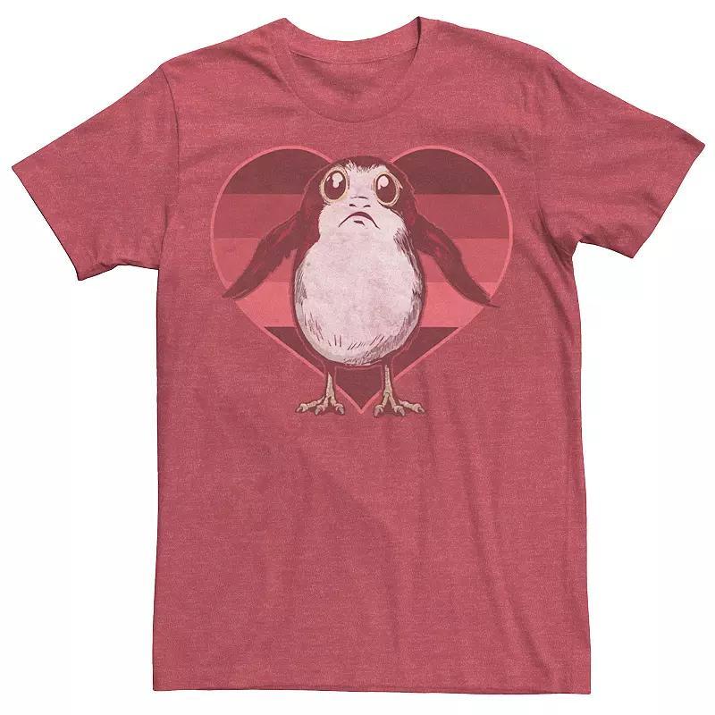 Mens Star Wars Porg In Heart Valentines Day Tee Red Grey Product Image