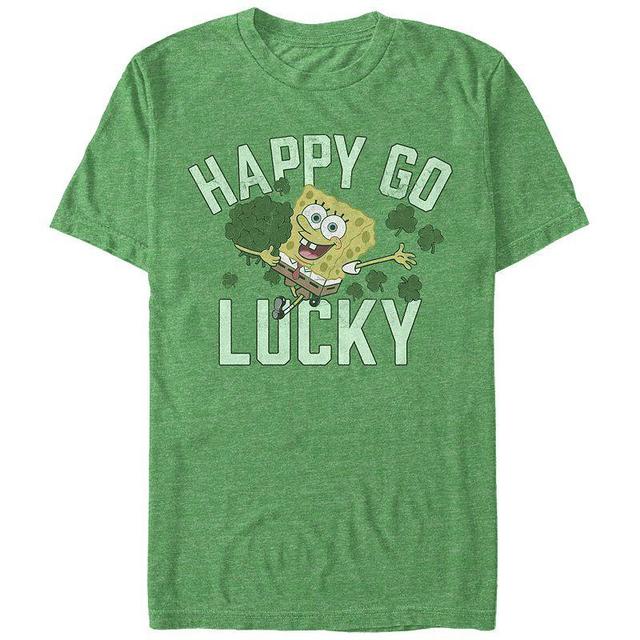 Mens SpongeBob SquarePants Happy Go Lucky Graphic Tee Kelly Grey Product Image