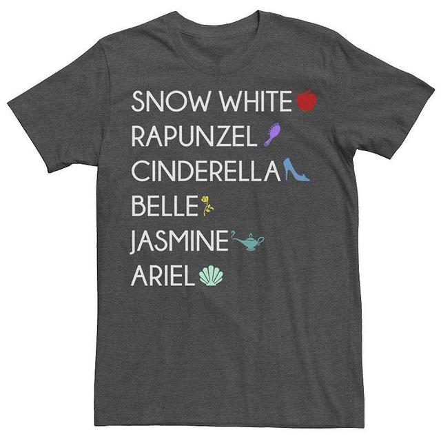 Mens Disney Princess Six Princesses Names & Symbols Tee Grey Heather Product Image