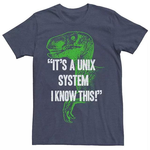 Mens Jurassic Park Neon Dinosaur A Unix System Graphic Tee Grey Product Image