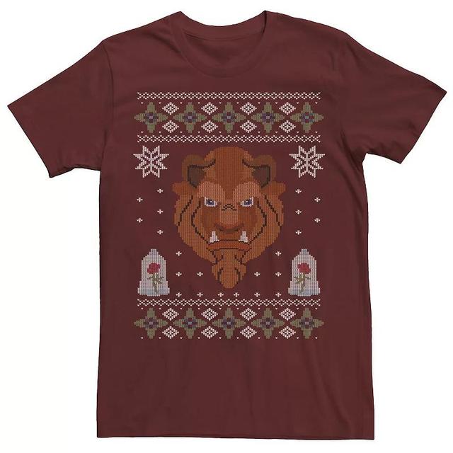 Disneys Beauty & The Beast Mens Scowl Christmas Sweater Tee Red Product Image