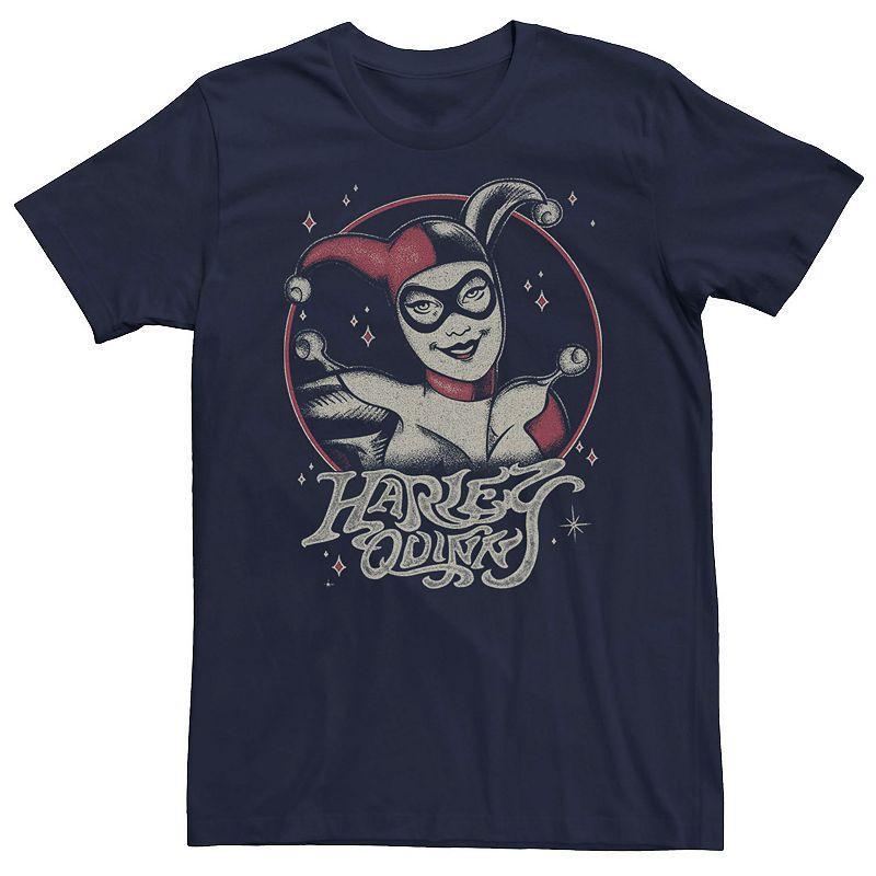 Mens Batman Harley Quinn Retro Style Portrait Tee Blue Product Image